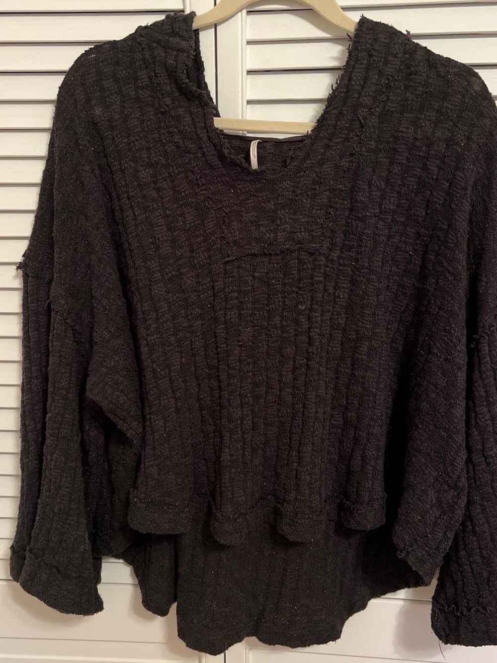 Free People Black Textured Scoop-Neck Sweater